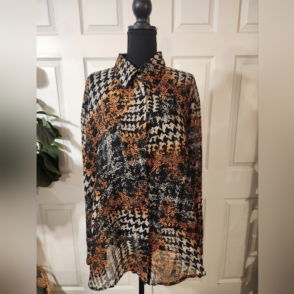 Vintage Erika Brooke Collection Women's Abstract High-Low Leopard Top | SIZE 6X - Picture 2 of 11